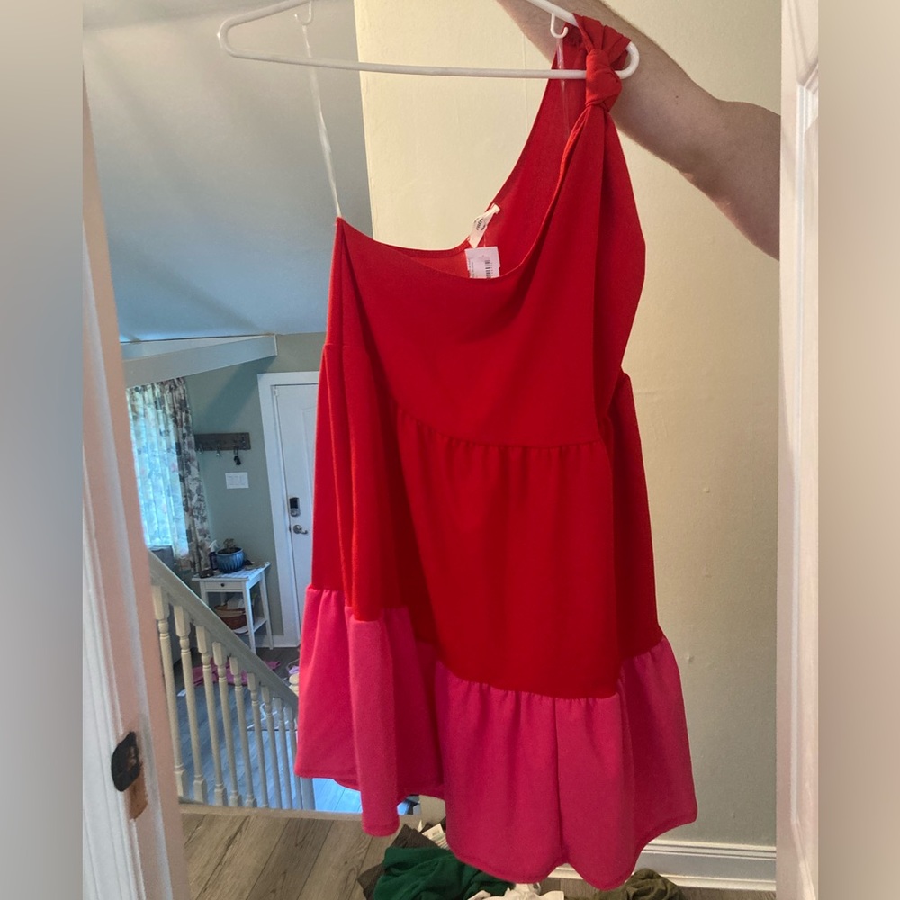 One shoulder color block dress